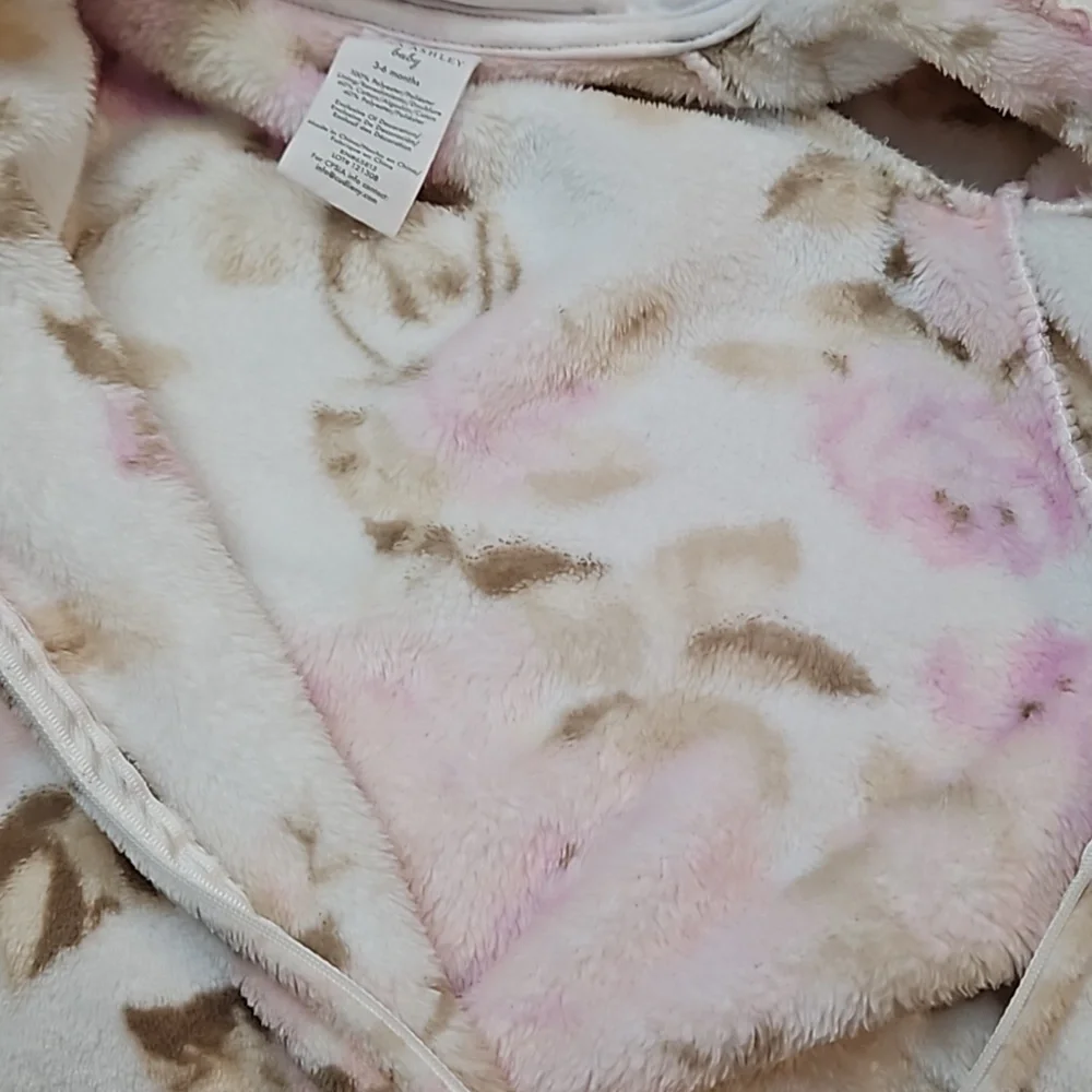 Laura Ashley Baby Bunting Hooded Fleece 3-6 Month Pink Floral Fold Over Mittens